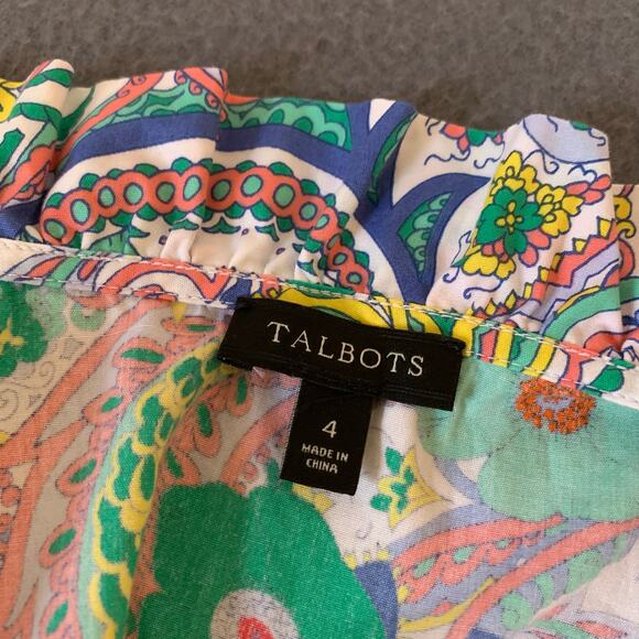 Talbots Flare Floral Paisley Print Button Down Vibrant Tie Waist Dress Pockets - Picture 7 of 10